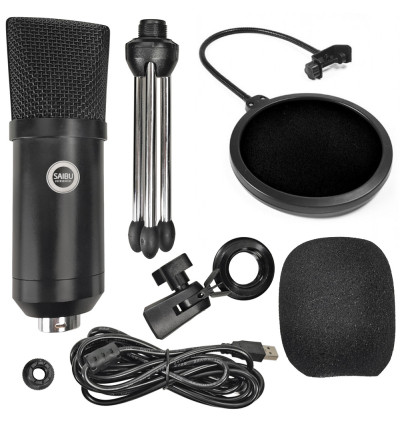 SAIBU MU-1 - Studyjny mikrofon pojemnościowy USB + POP Filtr