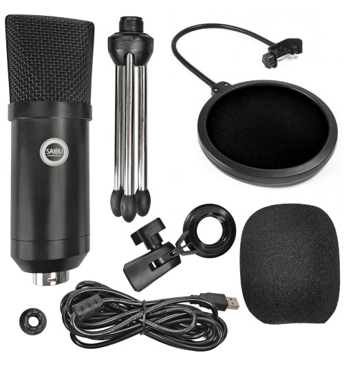 SAIBU MU-1 - Studyjny mikrofon pojemnościowy USB + POP Filtr