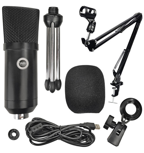 SAIBU MU-1 - Studyjny mikrofon pojemnościowy USB + Uchwyt/statyw biurkowy