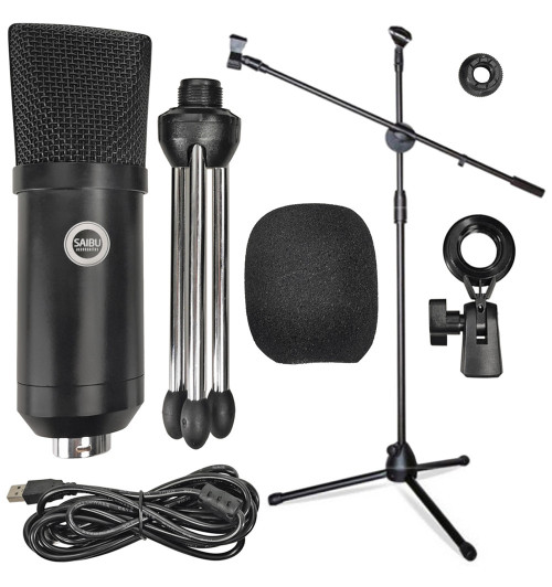 SAIBU MU-1 - Studyjny mikrofon pojemnościowy USB + Statyw 2m