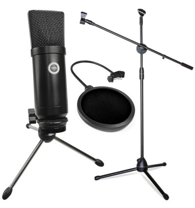 SAIBU MU-1 - Studyjny mikrofon pojemnościowy USB + Statyw 2m + POP Filtr