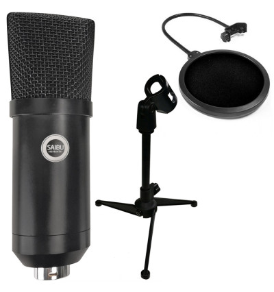 SAIBU MU-1 - Studyjny mikrofon pojemnościowy USB + Statyw/tripod KH12 + Pop Filtr Mikrofonowy PS1