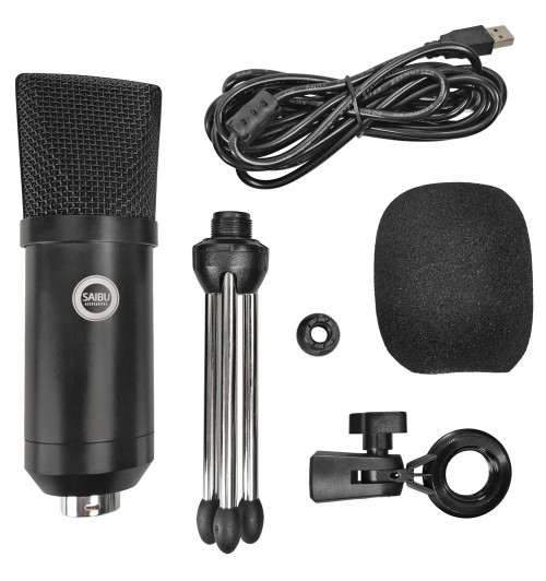 SAIBU MU-1 - Studyjny mikrofon pojemnościowy USB + Statyw/tripod KH12 + Pop Filtr Mikrofonowy PS1