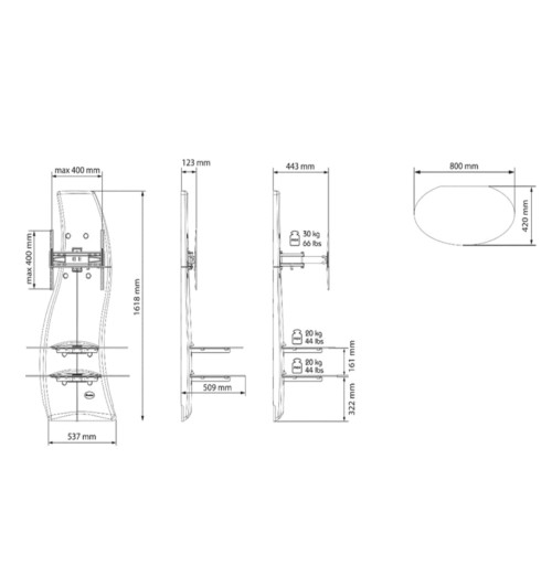 Meliconi Ghost Design 2500 Rotation - Panel ścienny pod TV 32"-64"
