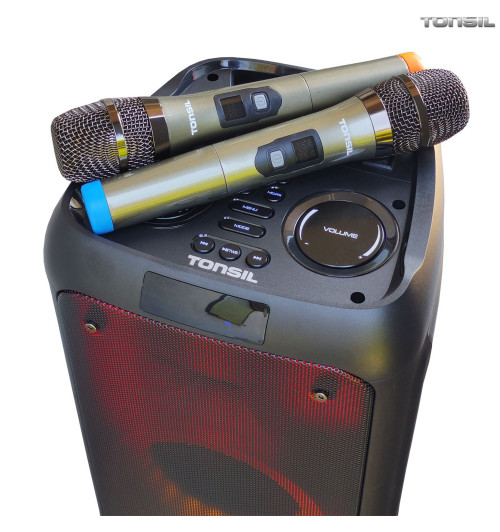 Tonsil PartyDance 800 – Imprezowy głośnik bezprzewodowy Bluetooth LED z 2 mikrofonami do karaoke