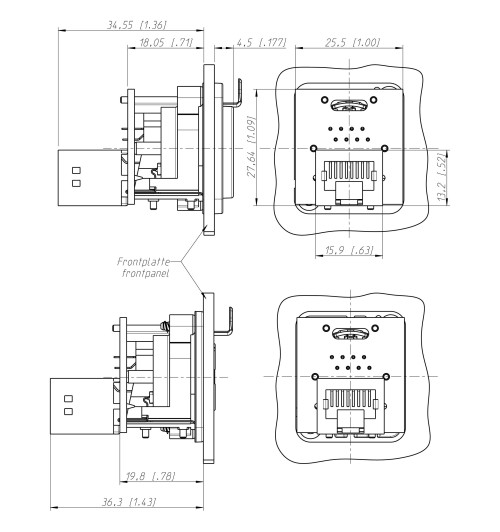 Złącze gniazdo EtherCON CAT 5 / RJ45 panelowe D - Neutrik NE8FDP-B