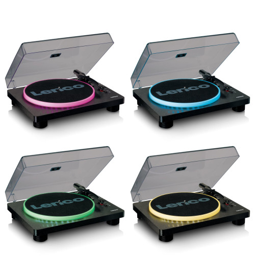 Lenco LS-50LEDBK - Gramofon z podświetleniem LED, głośnikami i USB