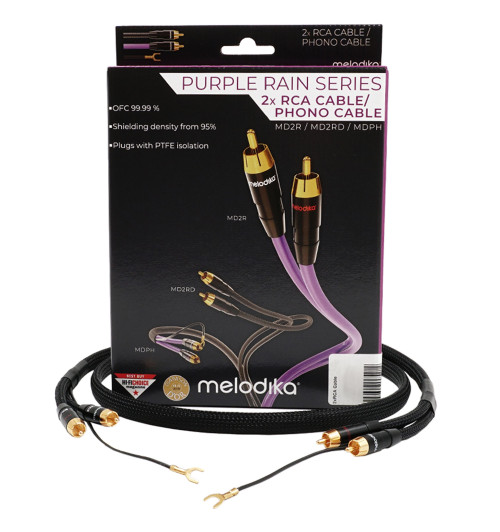Melodika Purple Rain Black Edition MDPHD - Kabel gramofonowy 2xRCA Phono z żyłą uziemiającą