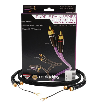 Melodika Purple Rain Black Edition MDPHD - Kabel gramofonowy 2xRCA Phono z żyłą uziemiającą