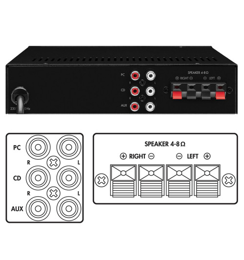 MONACOR SA-100 - Kompaktowy wzmacniacz stereo 2 x 25W RMS Hi-Fi