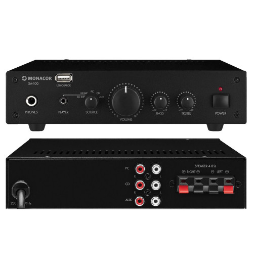 MONACOR SA-100 - Kompaktowy wzmacniacz stereo 2 x 25W RMS Hi-Fi