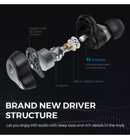 SOUNDPEATS H1 - Hybrydowe bezprzewodowe słuchawki dokanałowe Bluetooth 5.2 TWS