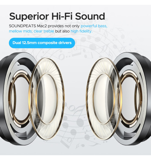 SOUNDPEATS Mac2 - Bezprzewodowe słuchawki dokanałowe Bluetooth 5.0 TWS