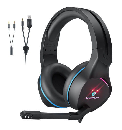 SOUNDPEATS G1 - Słuchawki wokółuszne z mikrofonem dla graczy RGB LED