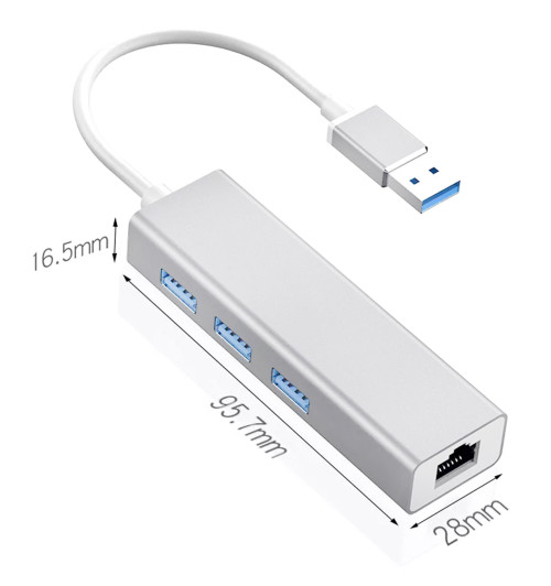 WireWay WW411022 - Karta sieciowa / Adapter HUB USB 3.0 do 3 x USB + RJ45