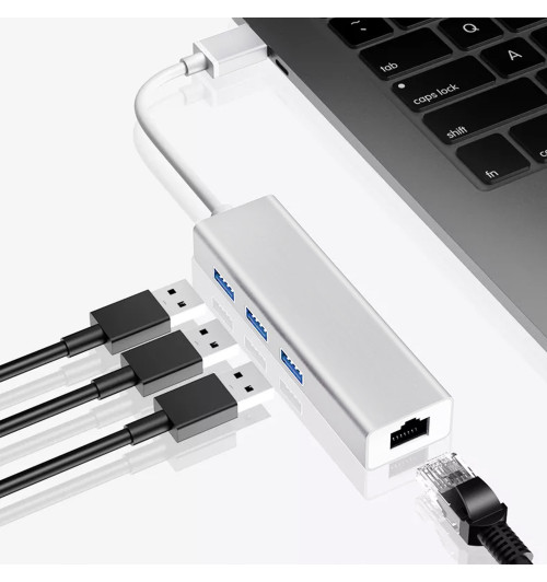 WireWay WW411022 - Karta sieciowa / Adapter HUB USB 3.0 do 3 x USB + RJ45