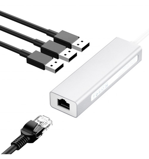 WireWay WW411022 - Karta sieciowa / Adapter HUB USB 3.0 do 3 x USB + RJ45