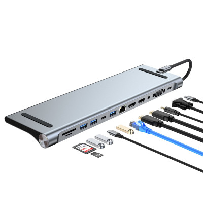 WireWay WW410216 - Stacja dokująca / karta sieciowa / adapter do komputera 12w1 HUB USB-C