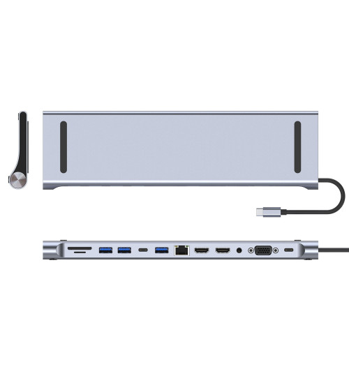 WireWay WW410216 - Stacja dokująca / karta sieciowa / adapter do komputera 12w1 HUB USB-C