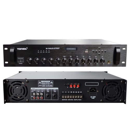 Tonsil W-700U - Wzmacniacz miksujący 5-strefowy 700W z MP3 USB, Bluetooth i FM