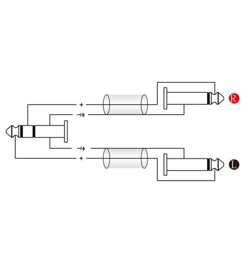 Roxtone RAYC100L1 - Kabel audio mini Jack 6,3 stereo 2x6,3 mm mono 1 m