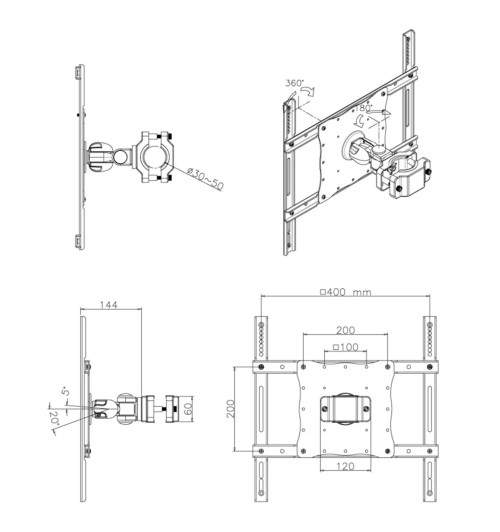 Neomounts FPMA-WP440 - uchwyt do montażu na słupie ekranu 23" - 52"