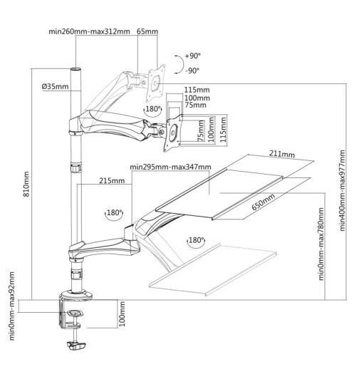 Neomounts FPMA-D500KEYB - stojak / uchwyt biurkowy do myszki, klawiatury i monitora 10" - 27"