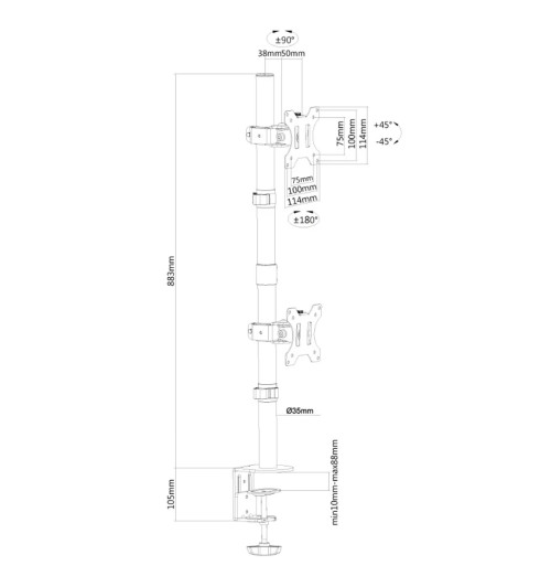 Neomounts FPMA-D550DV - uchwyt / stojak biurkowy do dwóch monitorów 10" - 32"