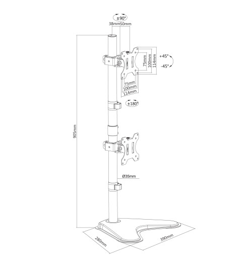 Neomounts FPMA-D550DDV - uchwyt / stojak biurkowy do dwóch monitorów 10" - 32"