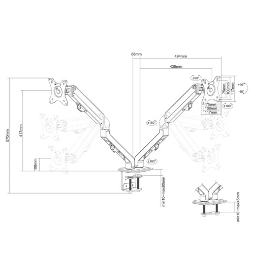 Neomounts FPMA-D650D - uchwyt / stojak biurkowy do dwóch monitorów 17" - 27"