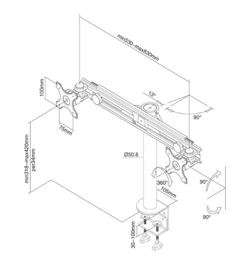 Neomounts FPMA-D700D - uchwyt / stojak biurkowy do dwóch monitorów 19" - 30"