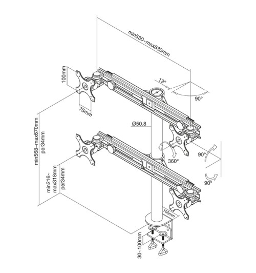 Neomounts FPMA-D700D4 - uchwyt / stojak biurkowy do czterech monitorów 19" - 30"