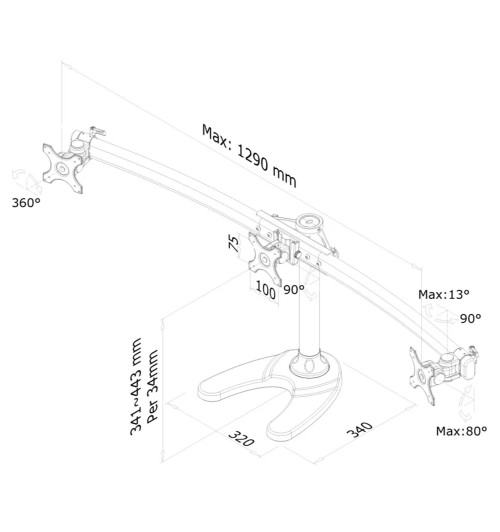 Neomounts FPMA-D700DD3 - uchwyt / stojak biurkowy do trzech monitorów 10" - 27"