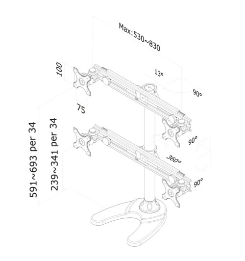 Neomounts FPMA-D700DD4 - uchwyt / stojak biurkowy do czterech monitorów 19" - 30"