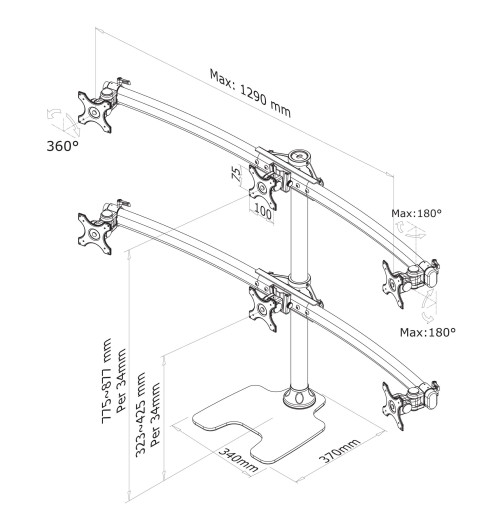 Neomounts FPMA-D700DD6 - uchwyt / stojak biurkowy do sześciu monitorów 10" - 27"