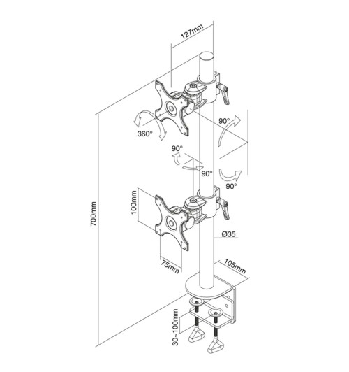 Neomounts FPMA-D700DV - uchwyt / stojak biurkowy do dwóch monitorów 10" - 27"