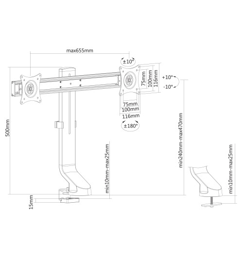 Neomounts FPMA-D860D - uchwyt / stojak biurkowy do dwóch monitorów 10" - 27"