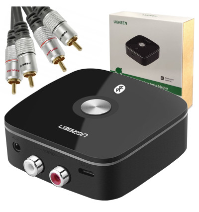 Zestaw: Adapter odbiornik Bluetooth 5.1 z aptX Ugreen + kabel 2 RCA - 2 RCA Prolink TCV 4270 1,8m
