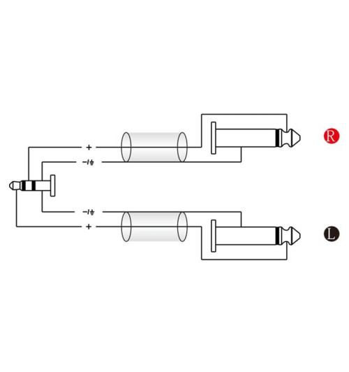 Roxtone RAYC130L1 - Kabel audio mini Jack 3,5 mm stereo 2x 6,3 mm mono 1 m