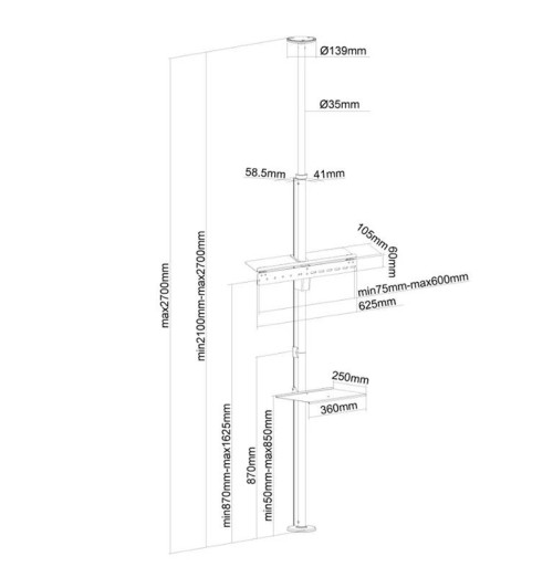 Neomounts PLASMA-CF200 uchwyt sufitowo-podłogowy do ekranów 37 - 70"