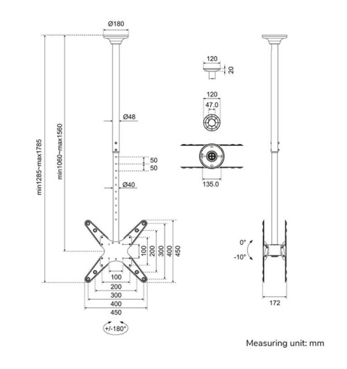 Neomounts PLASMA-C340D - uchwyt sufitowy do monitorów 32" - 75"