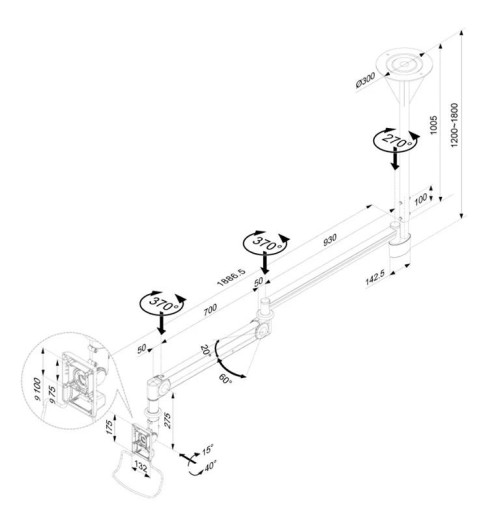 Neomounts FPMA-HAC100 - Uchwyt sufitowy do monitorów medycznych