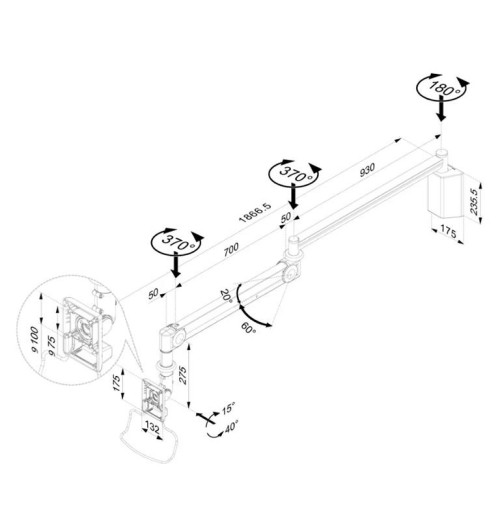 Neomounts FPMA-HAW100HC - Uchwyt ścienny do monitora medycznego