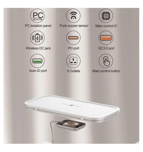 Ldnio SCW5354 - organizer kabli zasilacz uniwersalny z USB i ładowarką indukcyjną