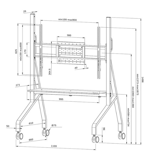 Neomounts FL50-525 - mobilny wózek / stojak do ekranów 55" - 86"