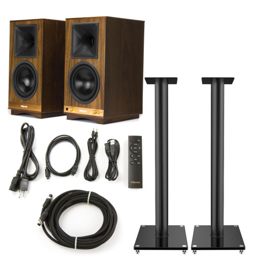 Zestaw kolumny podstawkowe Klipsch The Sixes Walnut + standy Taga Harmony TSS-96G