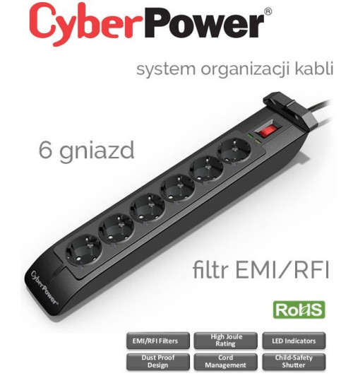 Listwa zasilająca 6 gniazd 1.8m CyberPower SB0601BA-FR