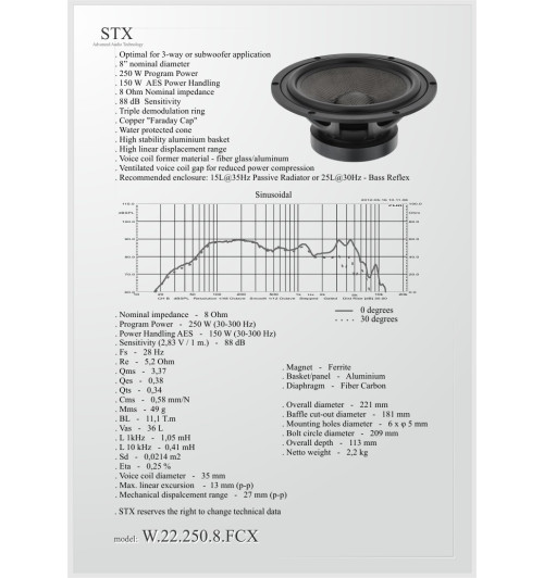 Głośnik niskotonowy STX W.22.250.8.FCX