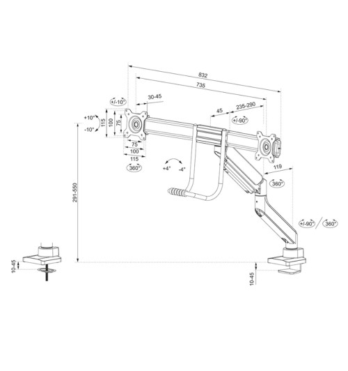 Neomounts DS75-450 - uchwyt biurkowy do dwóch monitorów 17 - 32"