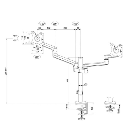 Neomounts DS60-425 - uchwyt biurkowy do dwóch monitorów 17 - 27"